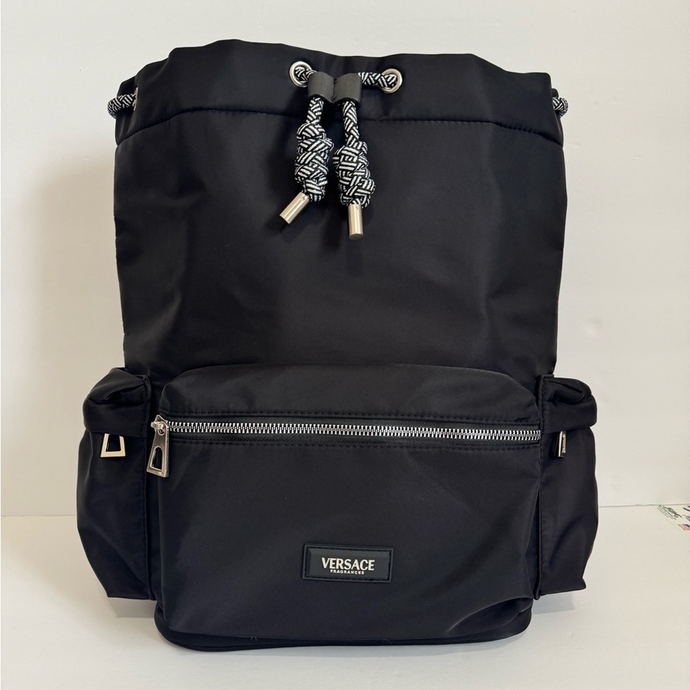Versace Black Nylon Men's Backpack With Drawstring